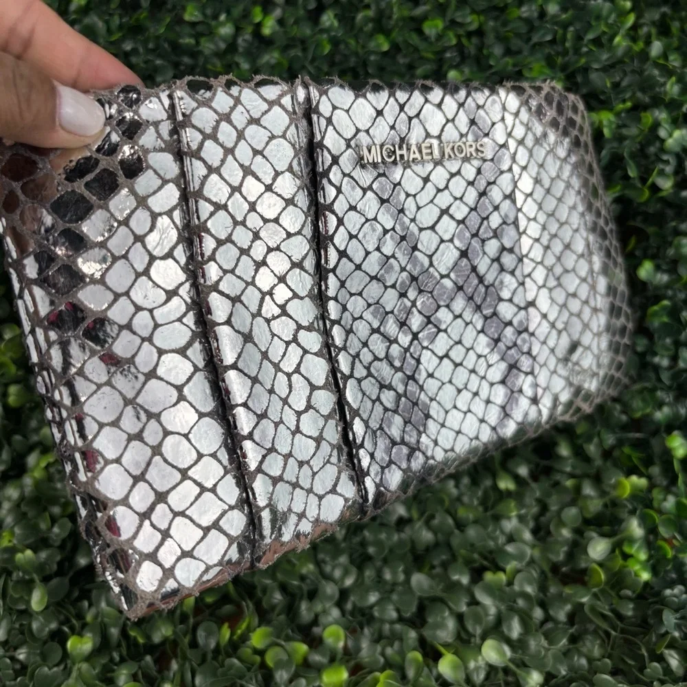MICHAEL KORS TILDA Metallic Snakeskin Clutch